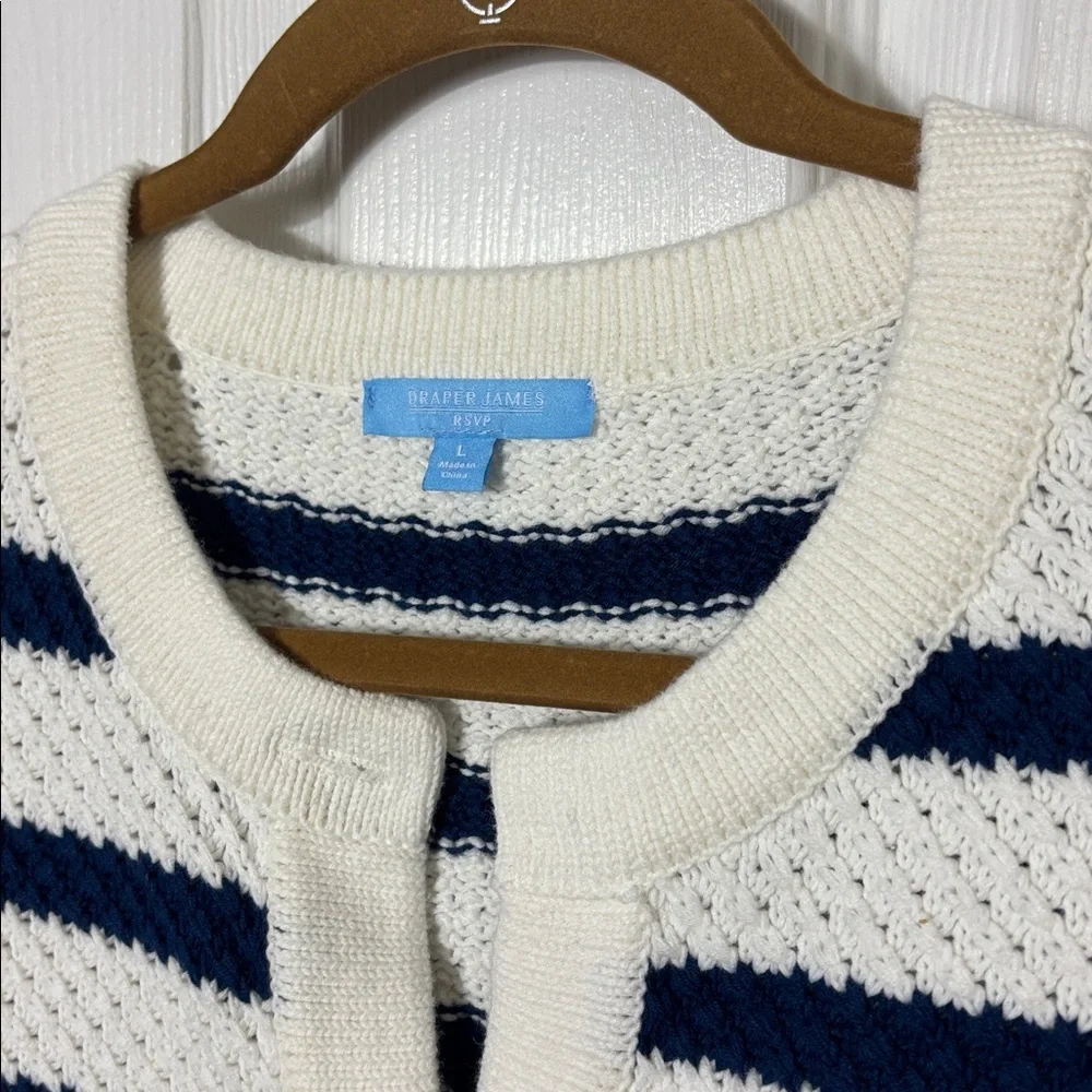 DRAPER JAMES RSVP Nautical stripe knit sweater button down size Large old money